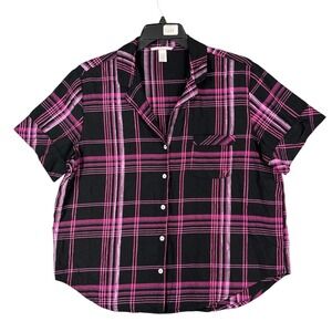 Victoria's Secret Pajama Top Womens‎ L Plaid Sleepwear Lounge Relaxed Fit Pjs